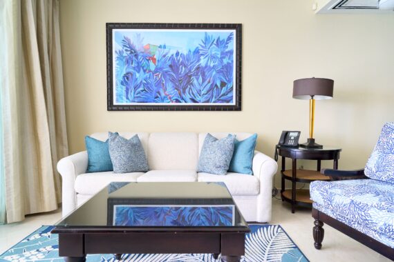 Concierge Collection Blue Painting with Coffee table